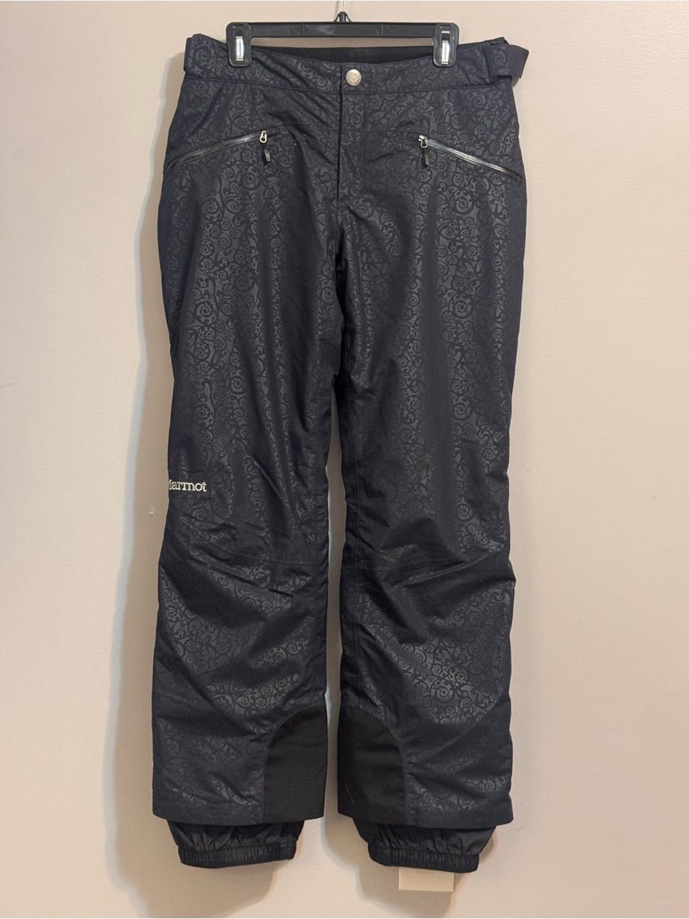 Marmot Women’s M Black Floral Insulated Snow Ski Pants Zip Pockets
